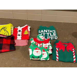 Lot of 4 Christmas Pajamas all fit like 18M -24 m Red green grinch santa